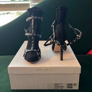 Jimmy Choo Brianna 100. Black with pearls stretch suede